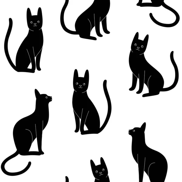 Motivo Alla Moda Senza Cuciture Con Gatto Nero Illustrazione Vettoriale — Vettoriale Stock