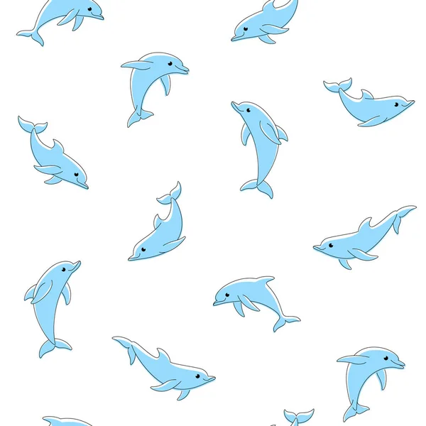 Einfache Nahtlose Trendige Tiermuster Mit Delphin Zeichentrickvektorillustration — Stockvektor