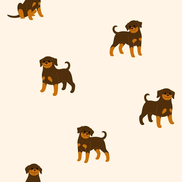 Desenhos Animados Rottweiler Feliz Padrão Moderno Sem Costura Com Cães — Vetor de Stock
