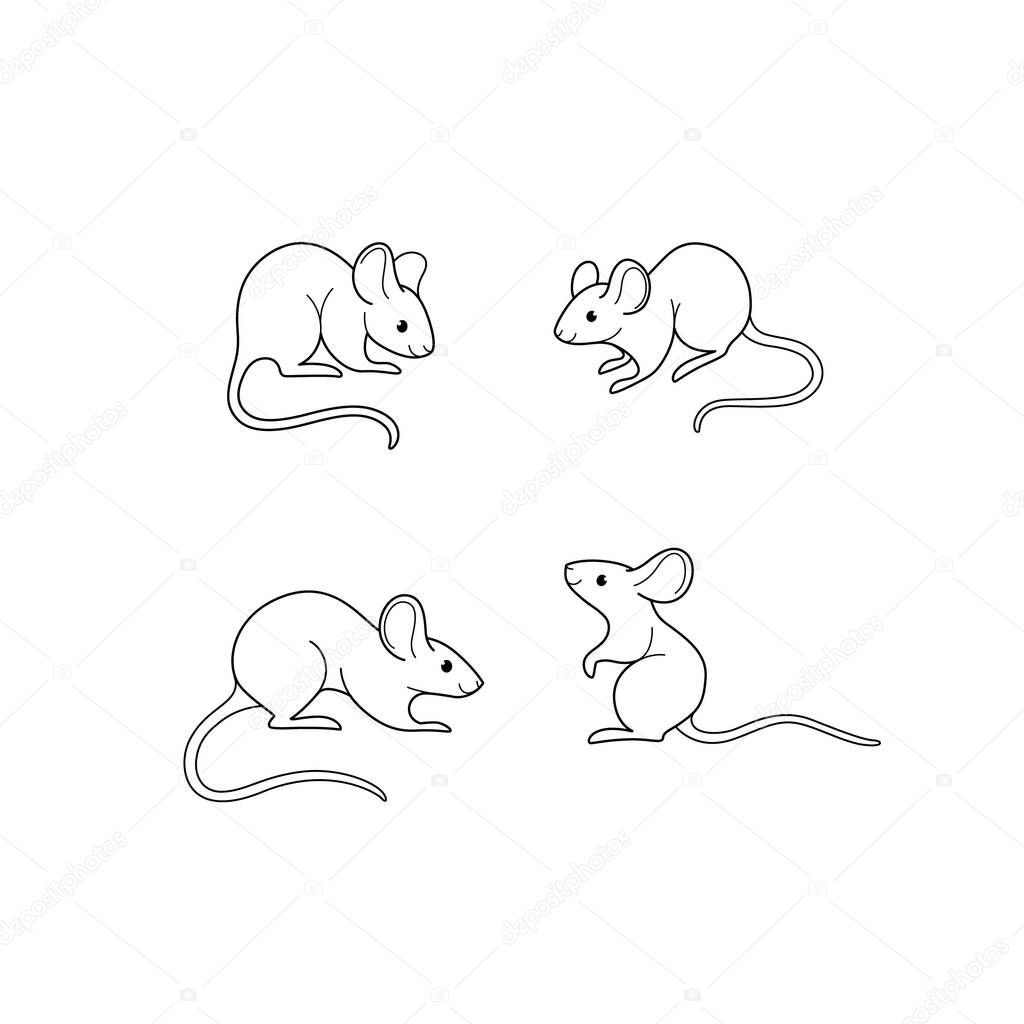 Cartoon mouse sketch line icon. Cute animals set of icons.