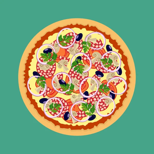 Pizza. Domates mantar soğan ve zeytin