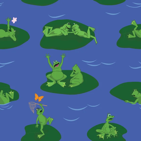 Komik kurbağa Mavi Göl kenarında hayattır — Stok Vektör