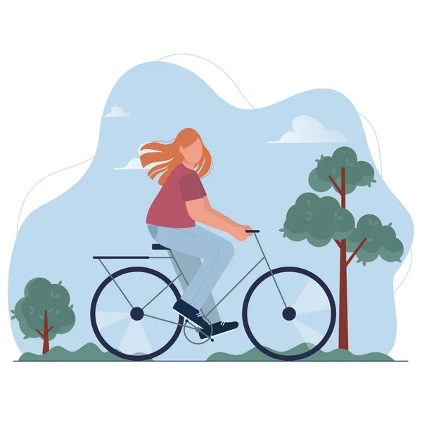 Jeunes Femmes Faisant Vélo Parmi Les Arbres Fille Cycliste Pratiquant — Image vectorielle