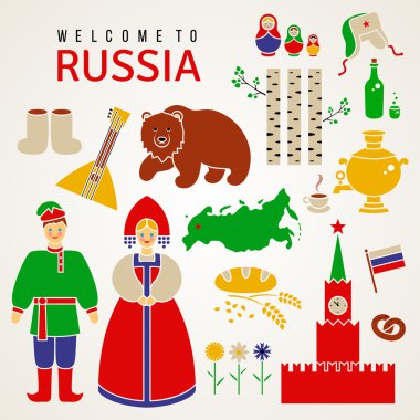Rusya Icon set. Yalıtılmış düz simgeler