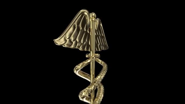 Gouden caduceus medisch symbool — Stockvideo