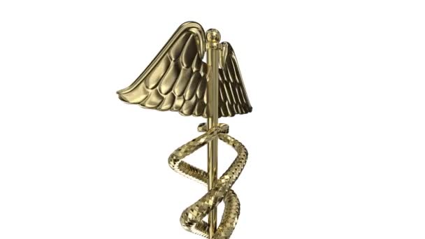 Zlatý caduceus lékařský symbol — Stock video