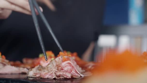 A close up of food on a table — Stock video