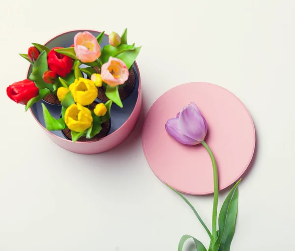 Manojo de tulipanes en la caja —  Fotos de Stock
