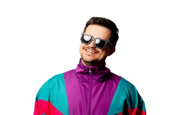 Style Man Tracksuit Sunglasses White Background — Stock Photo, Image