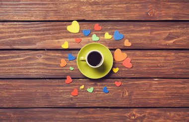 Cup of coffee with heart shapes