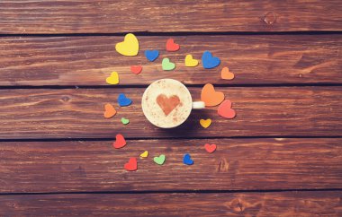Cup of coffee with heart shapes