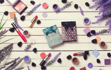 Lavender branches and cosmetics