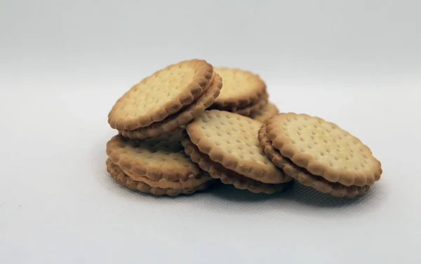 堆叠饼干组拍摄 孤立的白色背景 — 图库照片