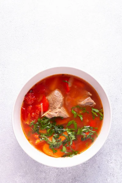 Sopa Tomate Com Frango Legumes — Fotografia de Stock