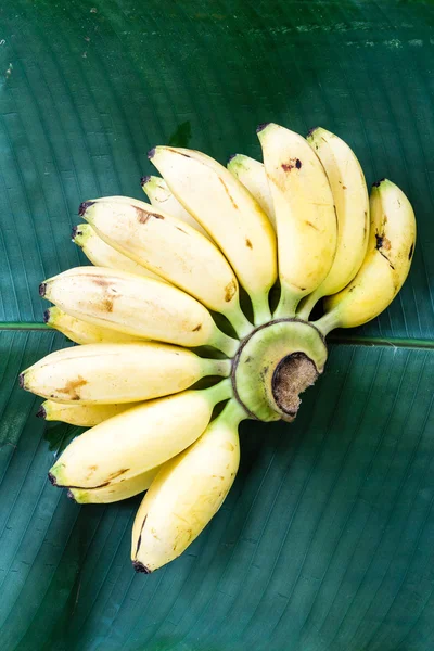 Свежий желтый банан на зеленом листе Лицензионные Стоковые Изображения