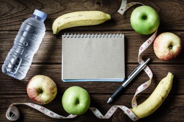 Sağlıklı beslenme, fitness ve kilo kaybı concept, mezura, b