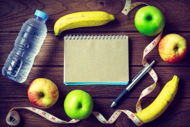 Sağlıklı beslenme, fitness ve kilo kaybı concept, mezura, b