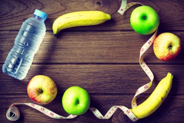 Sağlıklı beslenme, fitness ve kilo kaybı concept, mezura, b