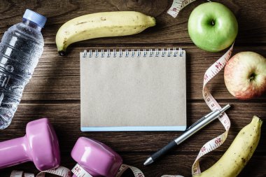 Sağlıklı beslenme, fitness ve kilo kaybı concept, mezura, b