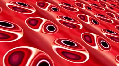 Soyut 4K 3D kusursuz geometrik döngü deseni. Kırmızı dairesel motif. Çemberli soyut geometrik desen. 3D modern duvar kâğıdı, dönen top LED duvarlı. Döngüsel hareketli DJ arkaplanı.