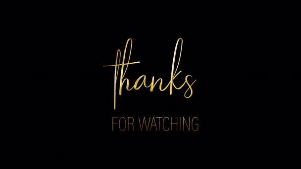 Thanks Watching Golden Text Light Glowing Effect Isolated Alpha Channel — Stock Video