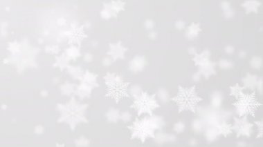 4K beyaz konfeti, Noel arkaplanı olarak bokeh ışıkları olan kar taneleri. Üç boyutlu kusursuz döngü Kutlama, Şükran Günü mutlu noeller, bayram, kış, yeni yıl, kar tanesi, şenlikli geçmiş.