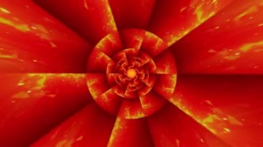 Kırmızı çiçek gibi hareketli figürlü soyut geometrik kaleydoskop deseni. 4K kusursuz döngü, çok renkli hipnotik mandala, hareket grafikleri. Yoga, başlık, giriş için kırmızı kaleydoskop dizisi desenleri.