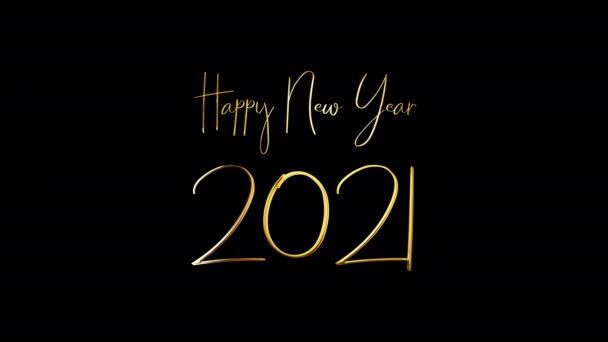 Happy New Year 2021 Heldere Gouden Handschrift Tekst Met Licht — Stockvideo