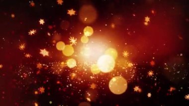 Altın parıldayan bokeh parçacıkları ve düşen kar taneleri. Yılbaşı arkaplanı kavramı. 4K 3D döngü. Altın soyut ışıltılar parıldıyor Noel kışı kar yağışlı döngü başlığı.