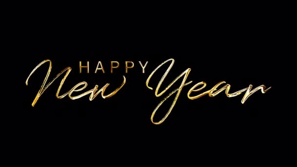 Gelukkig Nieuwjaar Gouden Handschrift Tekst Met Lichteffect Geïsoleerd Met Alfa — Stockvideo