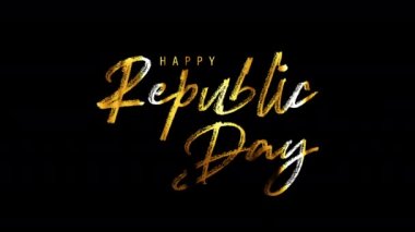 İyi bayramlar, siyah üzerine yansıyan ışık efektli altın el yazısı metni. 4K 3D kusursuz döngülü Mutlu Cumhuriyet Günü kutlama efekti konsepti .