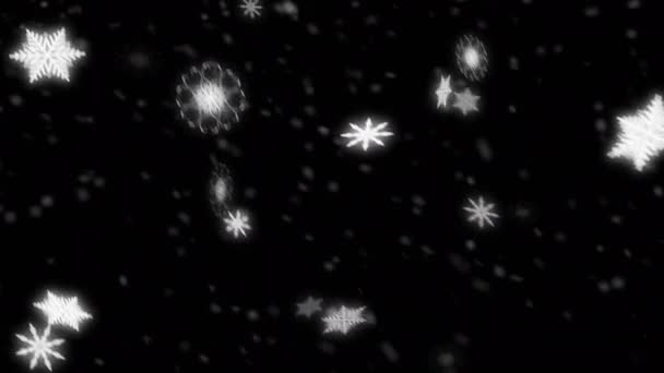 Boucle Tombant Flocon Neige Sur Fond Noir Animation Animation Flocons — Video