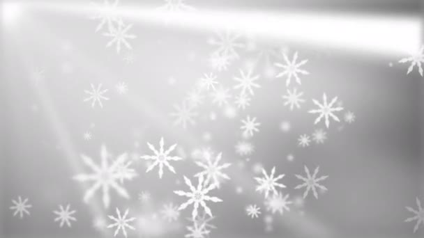 Fallende Weiße Schneeflocken Und Bokeh Lichter Mit Fackelschein Loop Weihnachten — Stockvideo