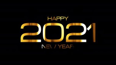 Mutlu yıllar 2021 parlak altın metin ışık saçan animasyon siyah üzerinde. 4K 3D kusursuz döngü tipografi tasarımı. 2021 Yeni Yıl Festivali Altın Renkli Metin Ögesi İmzaladı.