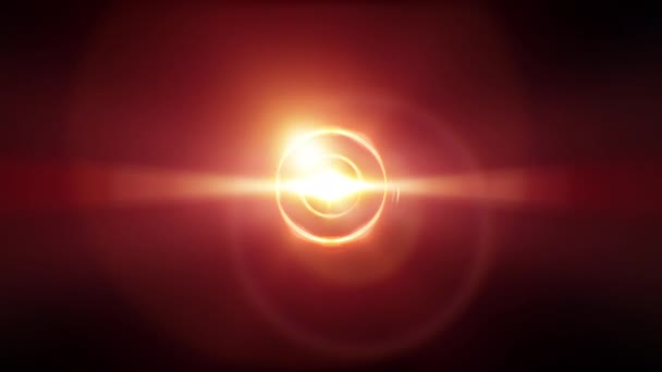 4Kアブストラクトセンターフリッカーフレア光背景とハロー効果ループとエネルギー光波が爆発します 回転する輝きリングと美しいレンズフレアのアニメーション ハロー 火花粒子 — ストック動画