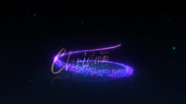 Mavi Mor Parlak Sihirli Parçacıklar Animasyonuyla Altın Mutlu Noeller Noel — Stok video