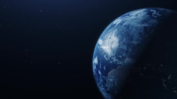 Prachtige Animatie Van Blue Planet Earth Bewegend Langzaam Donkere Achtergrond — Stockvideo