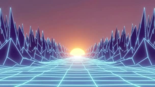 Retro Futuristiska Bakgrund Talet Stil Rendering Sömlös Loop Retrowave Landskap — Stockvideo