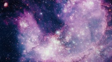 Yıldız alanı ve uzay fırtınasından NGC 346 galaksisine kusursuz uzay yolculuğu. Elementler NASA tarafından döşenir. 4K 3D. NGC 346, Küçük Macellan Bulutu 'ndaki genç açık yıldız kümesidir..