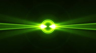 4K Simetrik optik yeşil neon mercek parlayan ışın ışıklarıyla kusursuz bir döngü oluşturur. VJ sahne ışıkları. Girdi, Başlık, Geçiş, Efekt, Kaplama Sahnesi için Döngülü Flaş Işıkları Animasyonu.