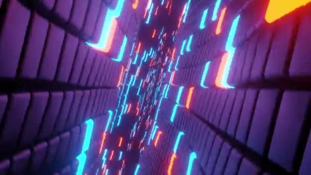 Vuelo Luces Neón Cyber Futurista Realidad Virtual Túnel Movimiento Gráficos — Vídeos de Stock