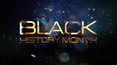 Siyah Tarih Ayı 3D Altın Metin animasyonu. Siyah Arkaplan 'da ışıldayan parçacıklar var. 4K 3D, Siyah Tarih Mont için kusursuz döngü oluşturma başlık karavanı açılış metni canlandırması.