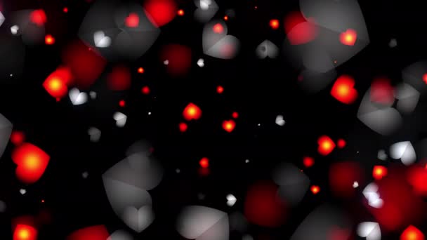 摘要在黑色荧幕背景图动画中 红白两色心在浮空中散发出粒子褪色 3D循环 母亲节 情人节 结婚的爱情背景效应 — 图库视频影像