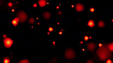 Abstract Glowing Red Hearts Particle Fade in and out bokeh floating on black screen background Loop Animation. 4K 3D loop. Love background effect for mothers day, Marriage, Valentines day, Wedding.