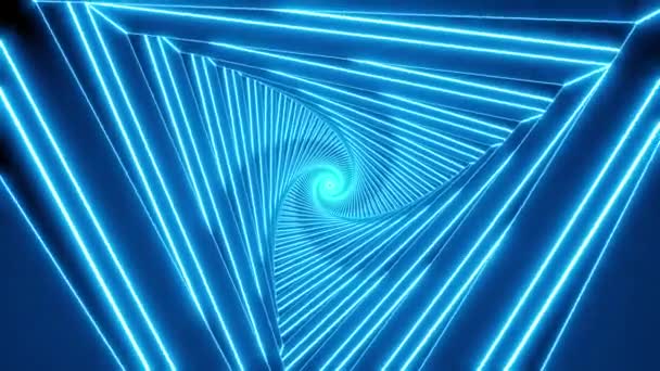 Loop Blue Triangulär Neon Psykedelisk Tunnel Fluorescerande Retrofuturistiskt Tal Led — Stockvideo