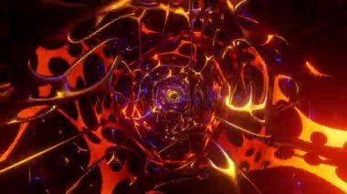 Parlayan mavi turuncu ışıkla organik bilim kurgu tüneline soyut uçuş. 4K 3D sonsuz döngü anime çizgi film tarzı uzaylı ışık tüneli. Kusursuz döngülü görsel efekt yüksek teknoloji başlık animasyonu.