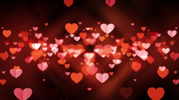 Rote Und Rosa Fliegende Herzen Abstrahieren Den Bewegungshintergrund Des Valentinstages — Stockvideo