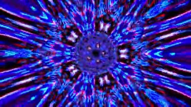 Soyut parlak renkli fantezi mandala neon ışınları süsü. 4K karmaşık geometrik yıldız kompozisyon renk döngüsü. Geometrik dönüşüm çok renkli hareket grafikleri arka planı. Kusursuz VJ döngüsü.