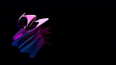 Mesajınız için kopyalama alanı ile birlikte Siyah zemin üzerinde dönen Asgari Fantezi Fantezisi Minimum Geometrik nesnesi. 4K 3D görüntüleme, kusursuz döngü canlandırması, pankart, bileşim ögesi.