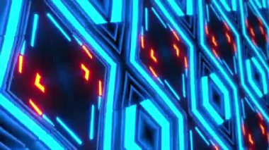 Soyut Sci-Fi neon parıltısı rengi kusursuz sanat döngüsü arka plan hareket ekranını hareket ettiriyor. 4K 3D Soyut Mozaik Arkaplan Gradyan ve Parlayan yüksek teknolojili siber şekiller tasarımı. Geleceğin Lazer Işık Matriksi